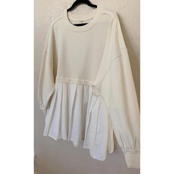 New Free People Eleanor Layered Sweatshirt Minidress In Ivory Size L $128 - Picture 5 of 10